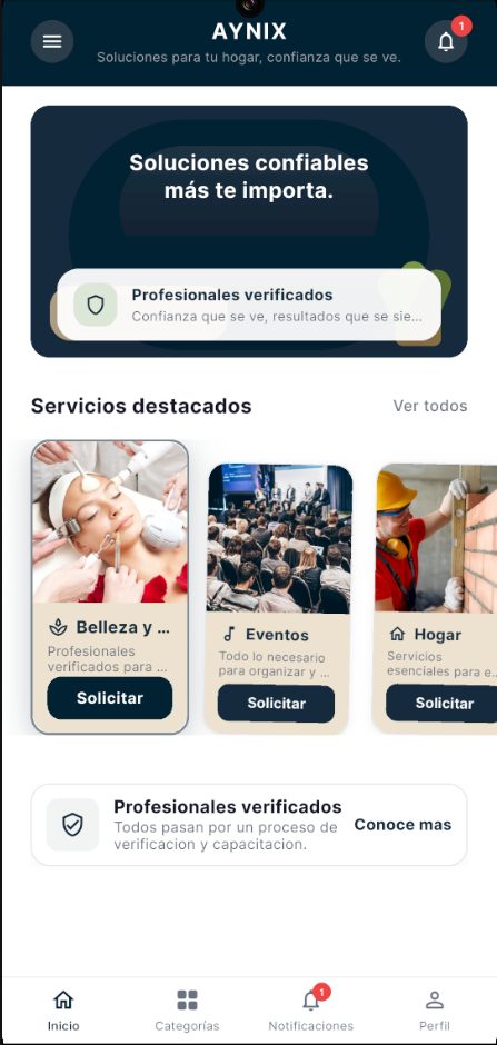 Pantalla de inicio de la app Aynix
